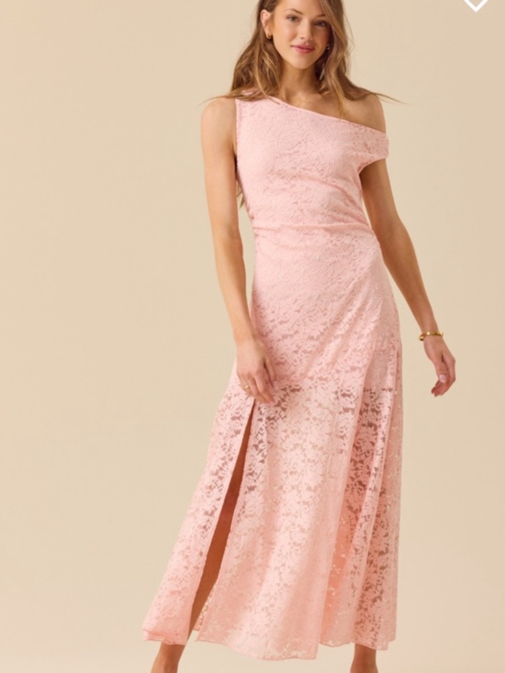 NWT- Altar'd State Pink Boat Neck Lace Off- Shoulder Formal Maxi with Side Slit
